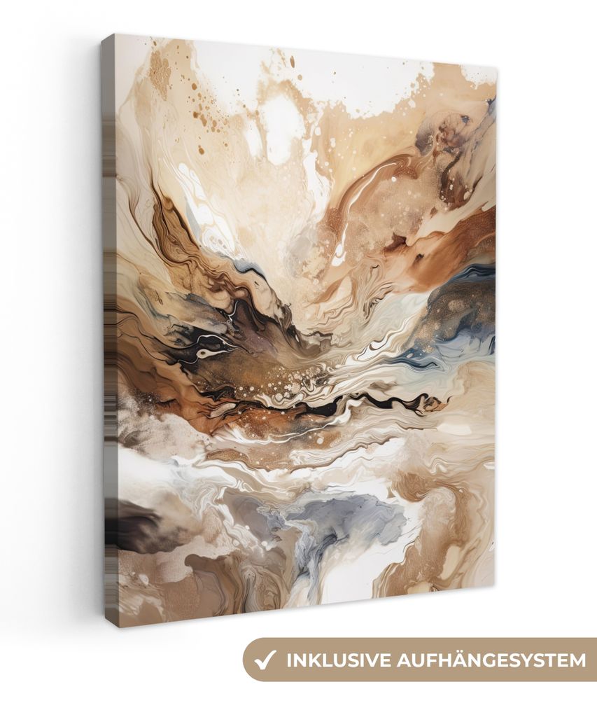MuchoWow - Leinwandbilder - Abstrakt - Kunst - Farbe - Beige - Modern, Wandbild, Wanddeko Bilder Wohnzimmer, 30x40 cm