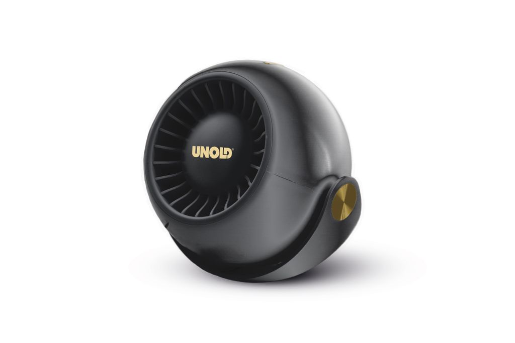 Der Unold Ventilator Breezy Bowl ist ein kompakter, schwarzer, runder Ventilator mit einem turbineni