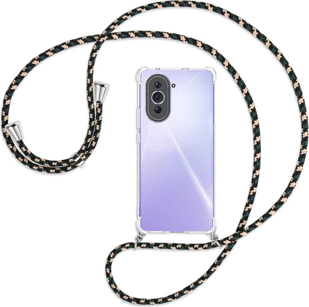 Handykette Backcover-Schutzhülle mit Band (Metall silberfarben) für Huawei nova 10 (NCO-AL00, 6.67'') - camouflage