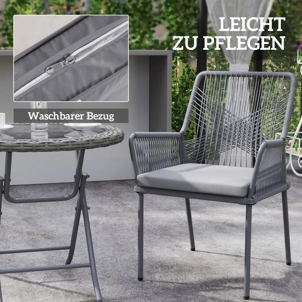 Fauteuil de Balcon en Rotin pour Repas Extérieur - Set de 2 Gris Foncé