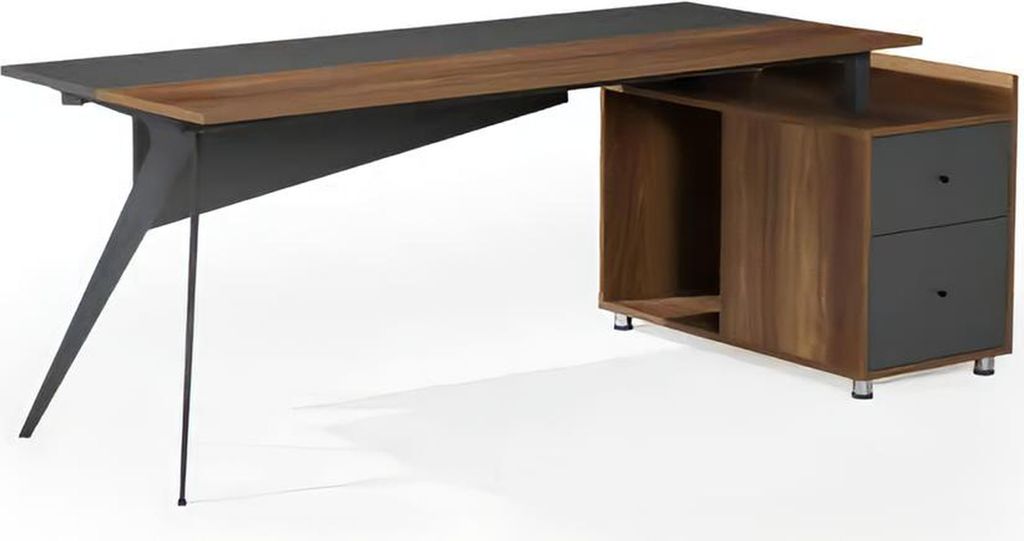 Arbeitstisch Schreibtisch Bürotisch mit Schrank Arbeitszimmer Braun-Grau