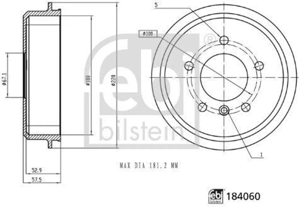 Tambour de Frein Arrière 184060 par FEBI BILSTEIN - Set de 2 Pièces 2.8kg