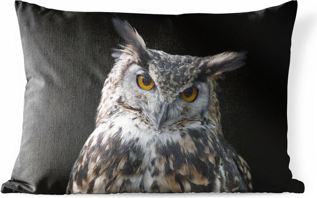 MuchoWow Outdoor Kissen - Porträt einer braunen Eule auf schwarzem Hintergrund - 50x30 cm - Wetterfest - Lounge Kissen - Sofa kissen - Wohnzimme...