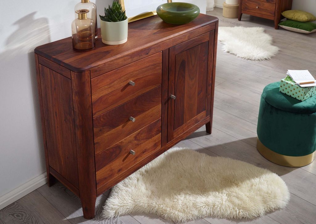 MASSIVMOEBEL24 Sideboard Sheesham110x40x86 walnuss geölt BROOKLYN #21