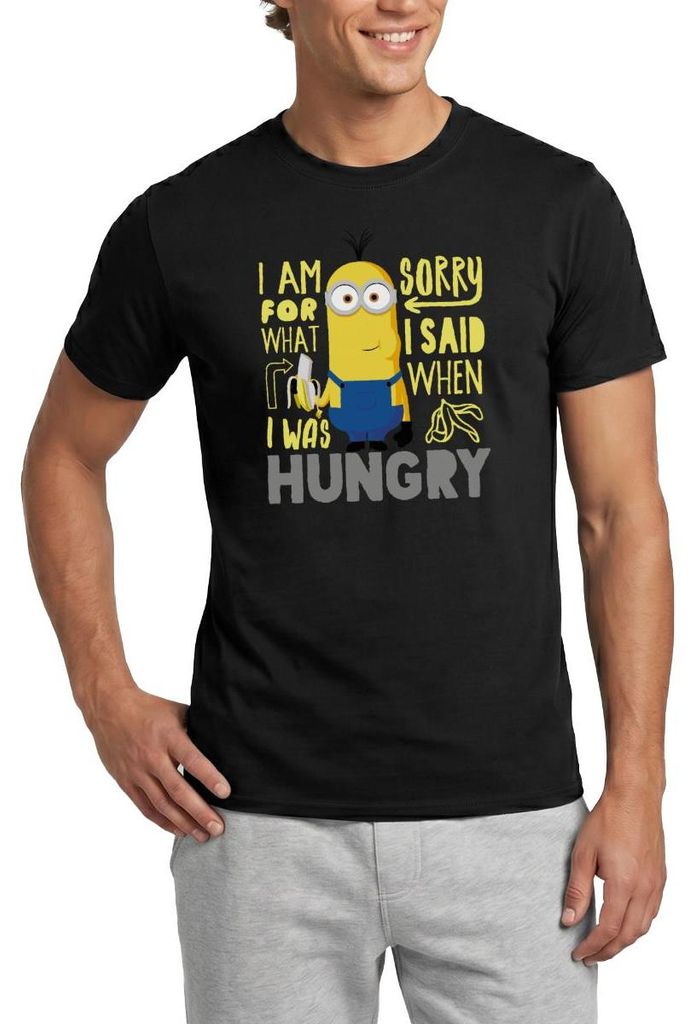 Spreadshirt Minions Kevin Hungry Spruch Despicable Me Männer T-Shirt, L, Schwarz