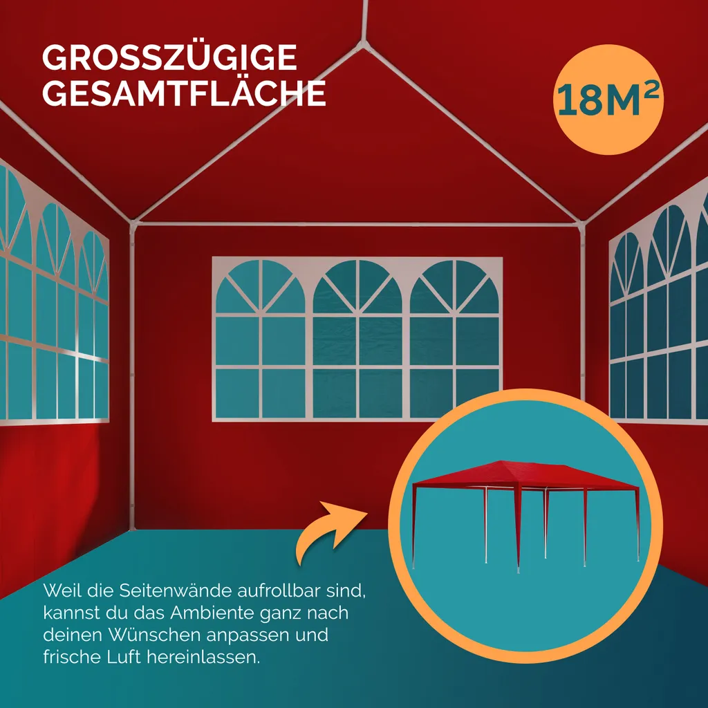 Casaria Gazebo da Giardino 3x6m Protezione UV 18m² Idrorepellente 6 Pareti Tenda Feste Padiglione Tendone Giardino - 6