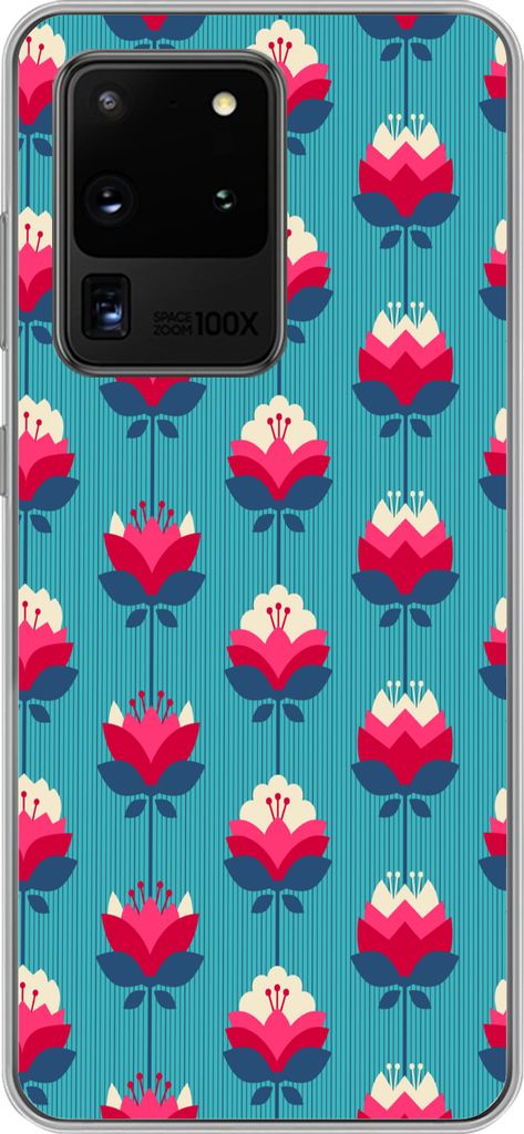 MuchoWow Handyhülle Schutzhülle Hülle für Telefoonhoesje Samsung Galaxy S20 Ultra Muster - Retro - Lilie Silikon Softcase Handy Hülle - Kart...