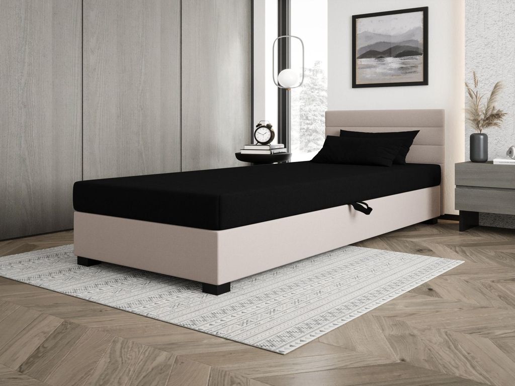 Polsterbett 100x195 KASANDRA 1 mit Stauraum - schwarz/ecru
