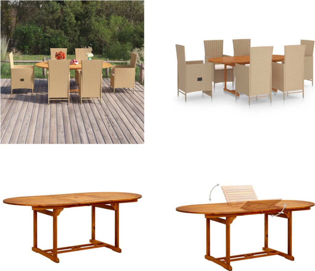 vidaXL 7 tlg. Garten Essgruppe Poly Rattan Beige - Garten-Essgruppe - Garten-Essgruppen - Gartengarnitur - Gartengarnituren