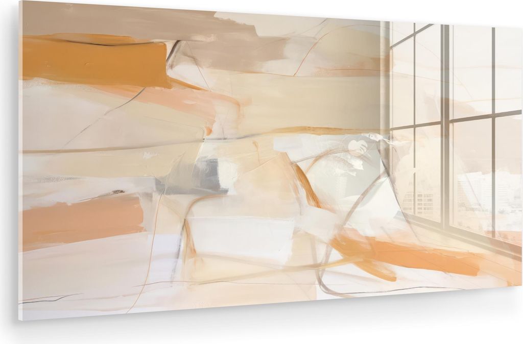 MuchoWow Glasbilder - Bilder auf Wandbild - Foto auf Glas Abstrakt - Beige - Orange - Kunst - Modern 80x40 cm Wanddekoration aus Glas - Acrylglasbi...