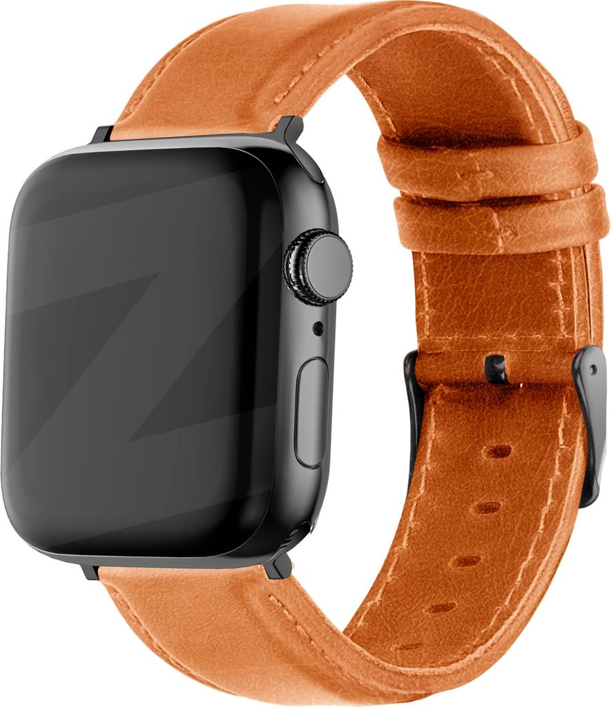 Bandz Echtlederarmband passend für Apple Watch 1/2/3/4/5/6/8/9/SE - Größe 38/40/41mm - Braunes Lederarmband für Apple Watch