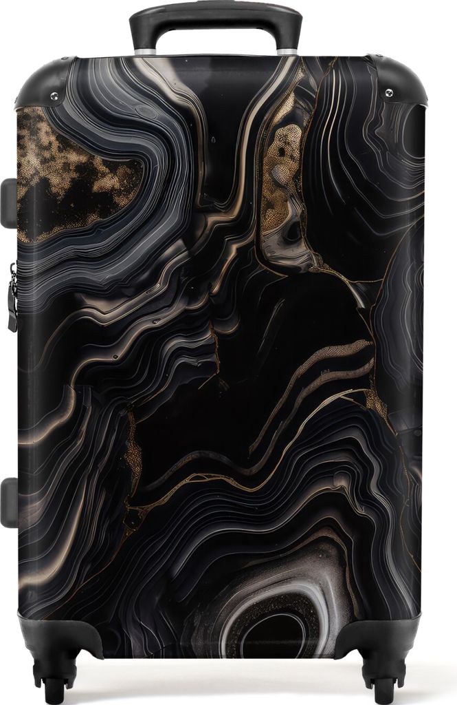 NoBoringSuitcases.com Hartschalen Koffer Mittelgroß 67x43x25 cm, 72L, Drucke für Frauen: Schwarz, gold - Marmor, Reisekoffer mit 4 Rollen