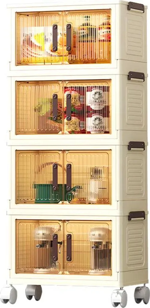 Organisateur de bureau et maison pliable sur roulettes 4 compartiments bleu