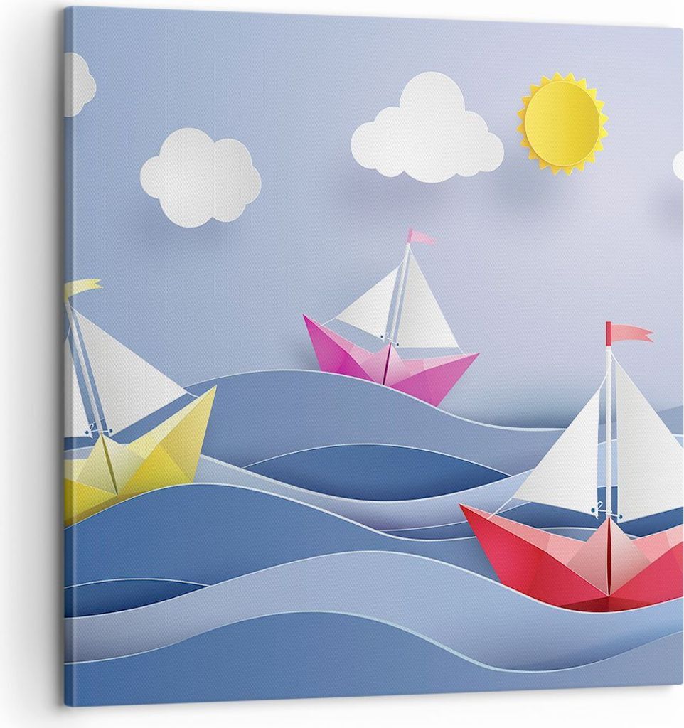 Bild auf Leinwand - Leinwandbild - Origami boot meer himmel - 60x60cm - Wand Bild - Wanddeko - Leinwanddruck - Bilder - Kunstdruck - Wanddekoration...