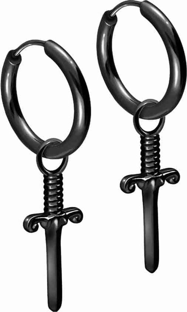 Chirurgenstahl Ohrclicker Creolen SCHWERT Schwarz Innendurchmesser: 12mm + Designstärke: 2mm