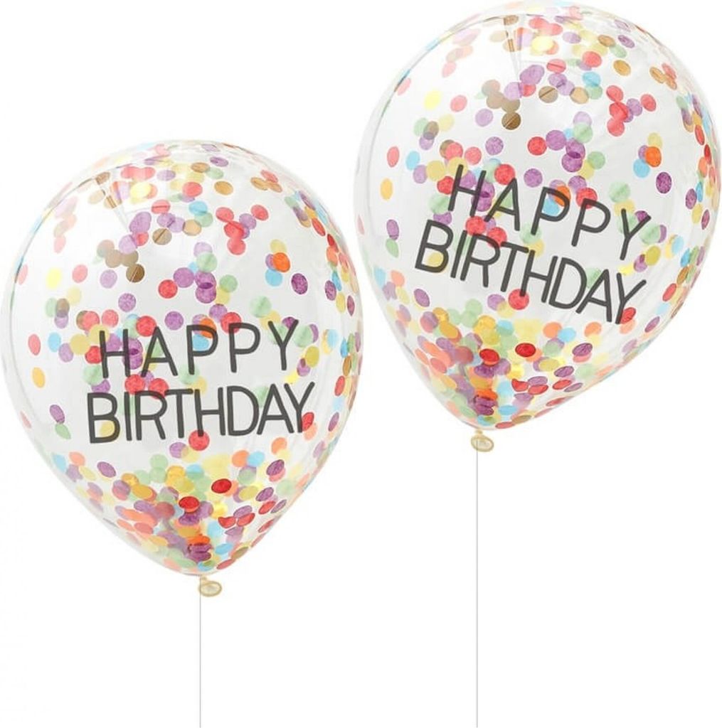 5 Regenbogen Konfettiballons Birthday 30cm
