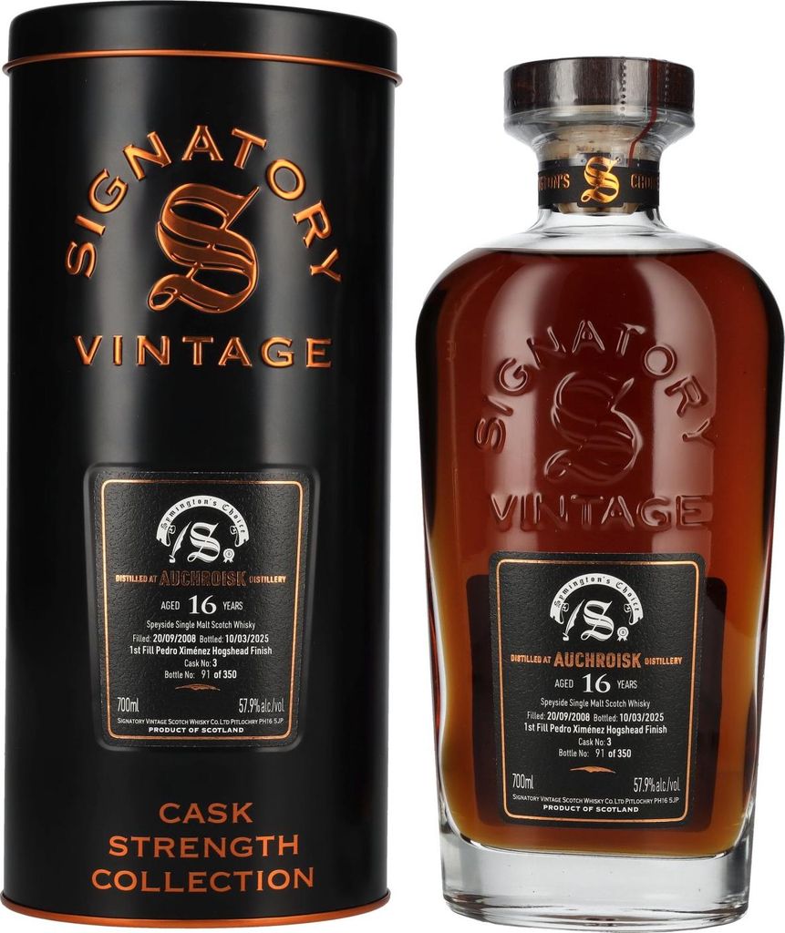 Signatory Vintage SYMINGTON'S CHOICE 16 Years Old AUCHROISK PX Hogshead Finish #3 2008 57,9% Vol. 0,7l in Tinbox