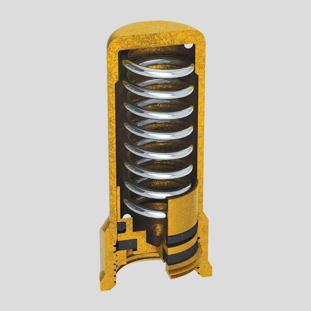 A cross-section of a water hammer arrester, showing its internal components.