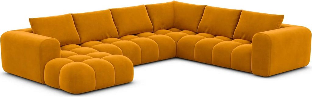 Samtstoff U-Form XXL Wohnlandschaft Lavera Senf Links