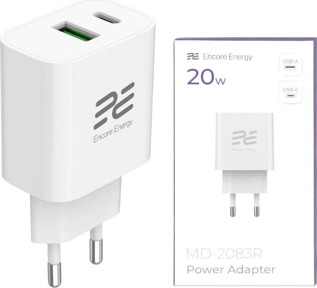 Netzladegerät 20W PD 3.0 Quick Charge 4.0 USB-A USB-C Adapter Encore Energy MD-2083R