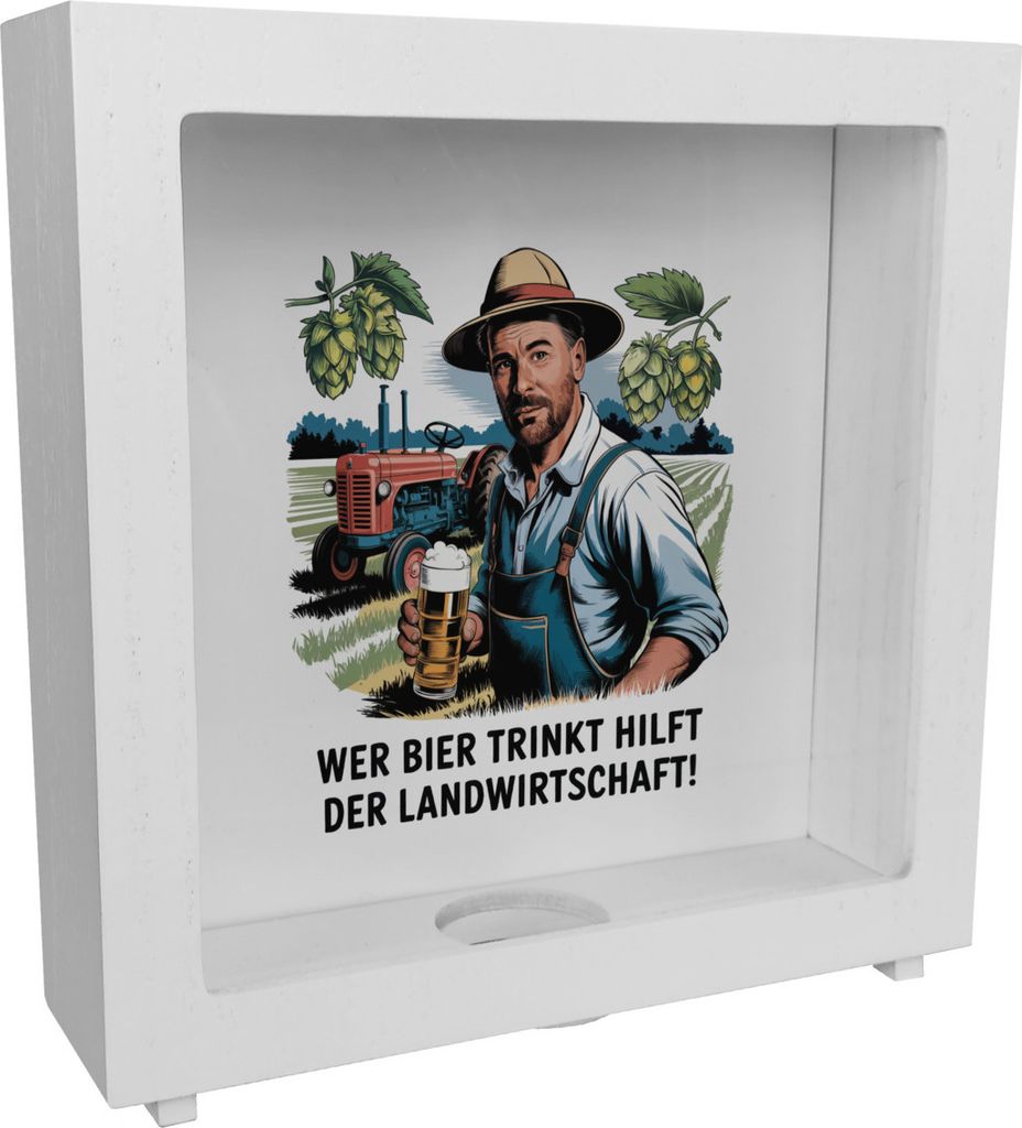 Wer Bier trinkt hilft der Landwirtschaft Rahmen Spardose aus Holz
