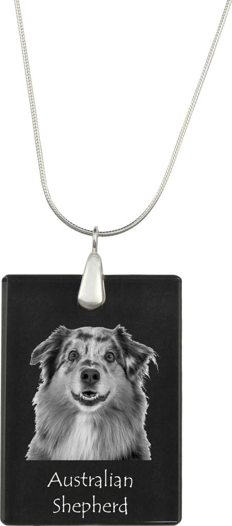 Australischer Schaferhund, Australian Shepherd - Kristallanhänger mit Hund, Silberhalskette mit Foto, personalisierter Anhänger der Marke Art-Dog