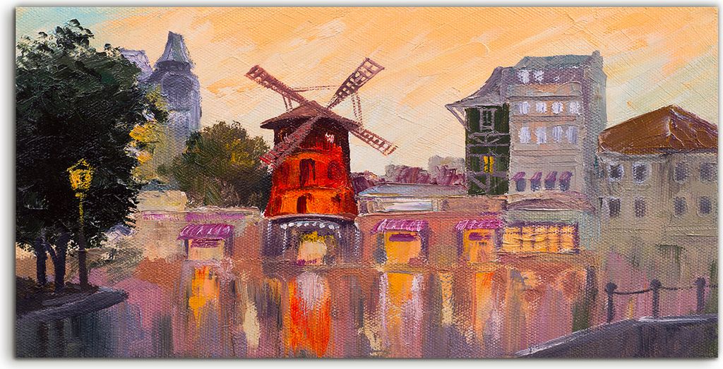 Coloray - Glasbild - 120x60 cm - Wandbild - Glasbilder - Gemälde Stadtbild Moulin Rouge Paris