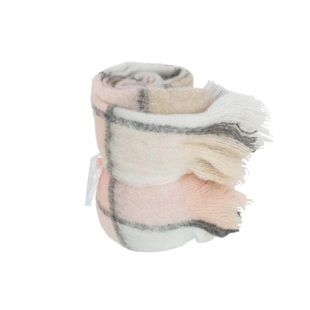 Couverture douce J-Line rose et beige 180x130 cm motif à carreaux