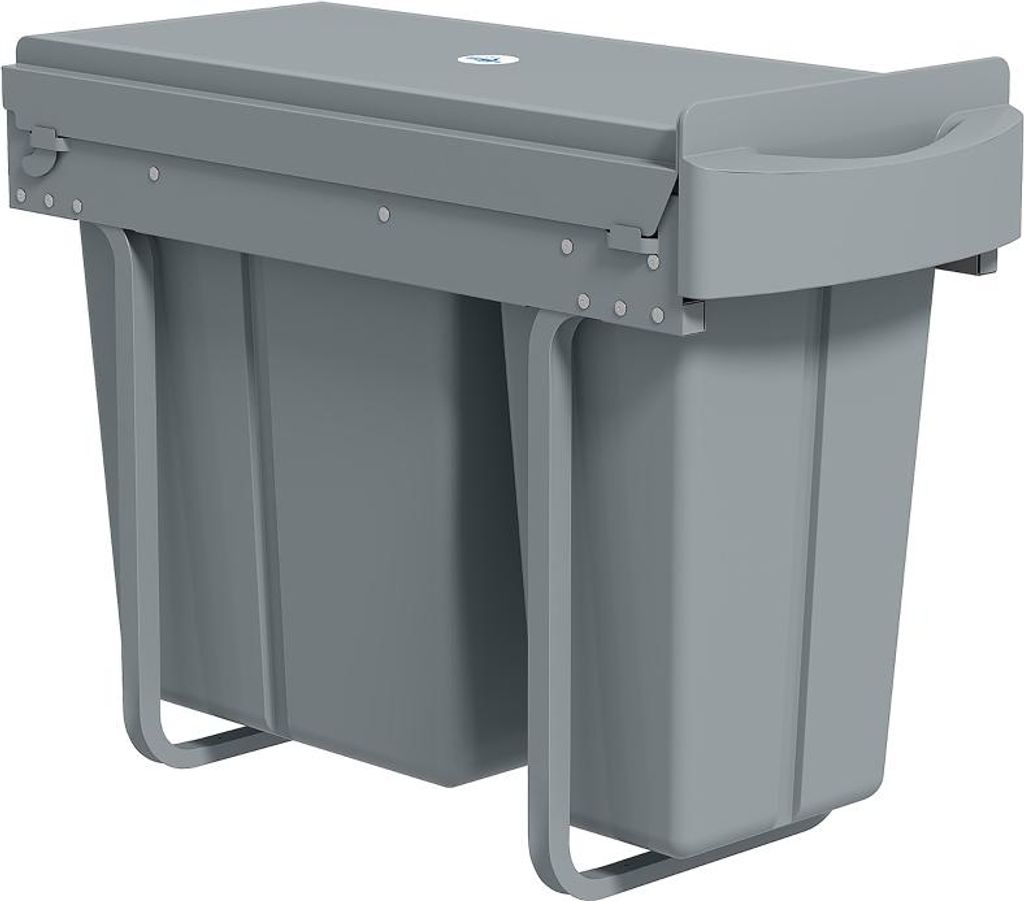 Fortuna Lai Ausziehbarer Mülleimer, Küchenmüllbehälter mit 2 herausnehmbaren Eimern, Griff, 30 Liter (20 L+10 L), Metall, Grau