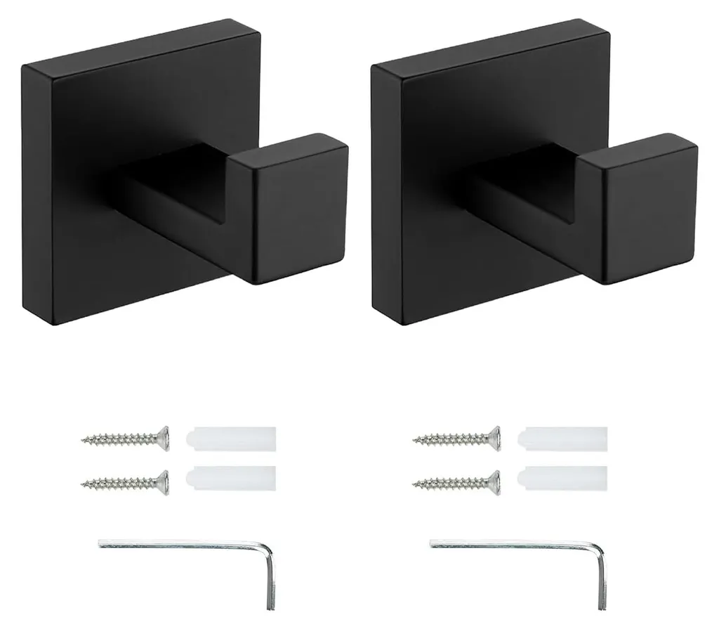 Porte-serviette Mural Noir en Inox 304, Patère de Salle de Bain Design