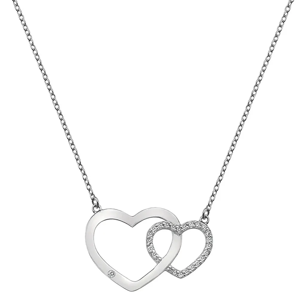 Collier double cœur argent et diamant DN128 Hot Diamonds pour femme