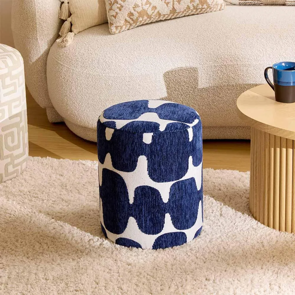 Eazy Living pouf Ø 30 cm Lenzo Bleu - Tabouret bas design bleu canard