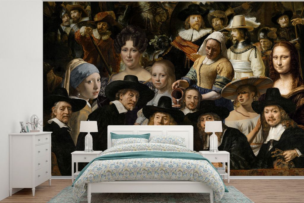 MuchoWow Fototapete für Wohnzimmer oder Schlafzimmer Wandtapete Vinyl Motivtapete Alte Meister - Gemälde - Collage - 450x300 cm - Gemusterte