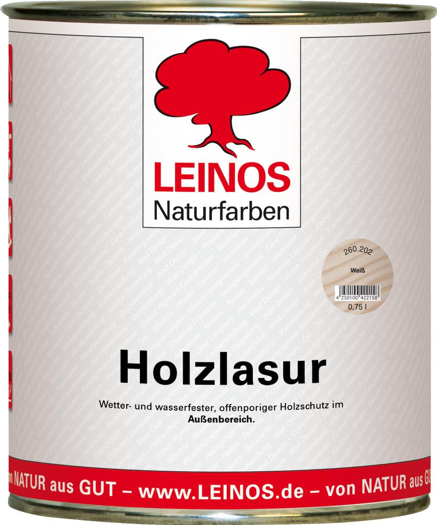 Wetterfeste Holzlasur für Außen 202 Weiß 0,75 Liter - Produktbild 