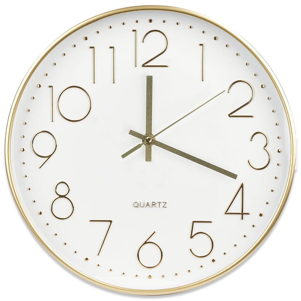 30cm Wanduhr Weiß Gold Modern Minimalistisch Metall Optik Analoge Uhr große Ziffern