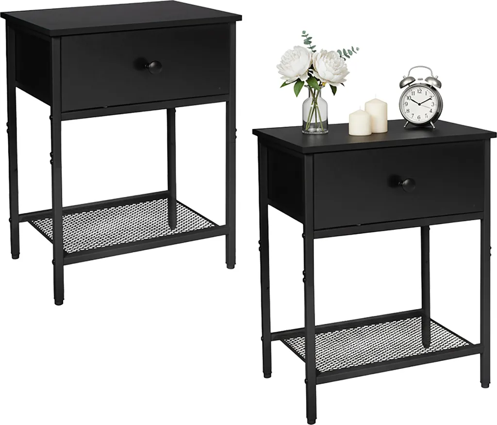 Relaxdays Table de nuit lot de 2 avec tiroirs et tablette de rangement