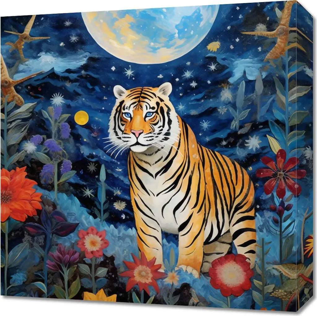 Tigre nel Giardino delle Stelle 50x50 | Quadro Design Contemporaneo