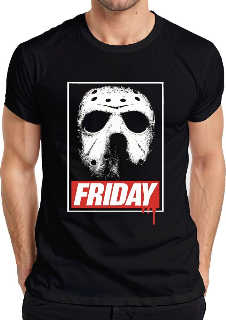 FRIDAY Hockeymaske Jason Freitag der 13 Horror Retro Grunge Blut Herren T-Shirt, Schwarz, XL
