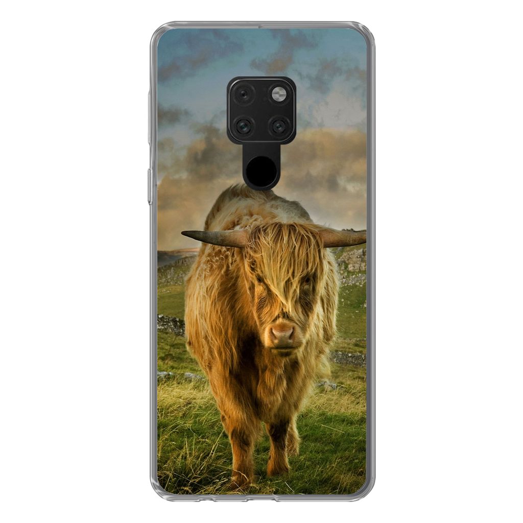 MuchoWow Handyhülle Schutzhülle Hülle für Huawei P40 Lite Schottischer Highlander - Gras - Berg Silikon Softcase Handy Hülle - Handy
