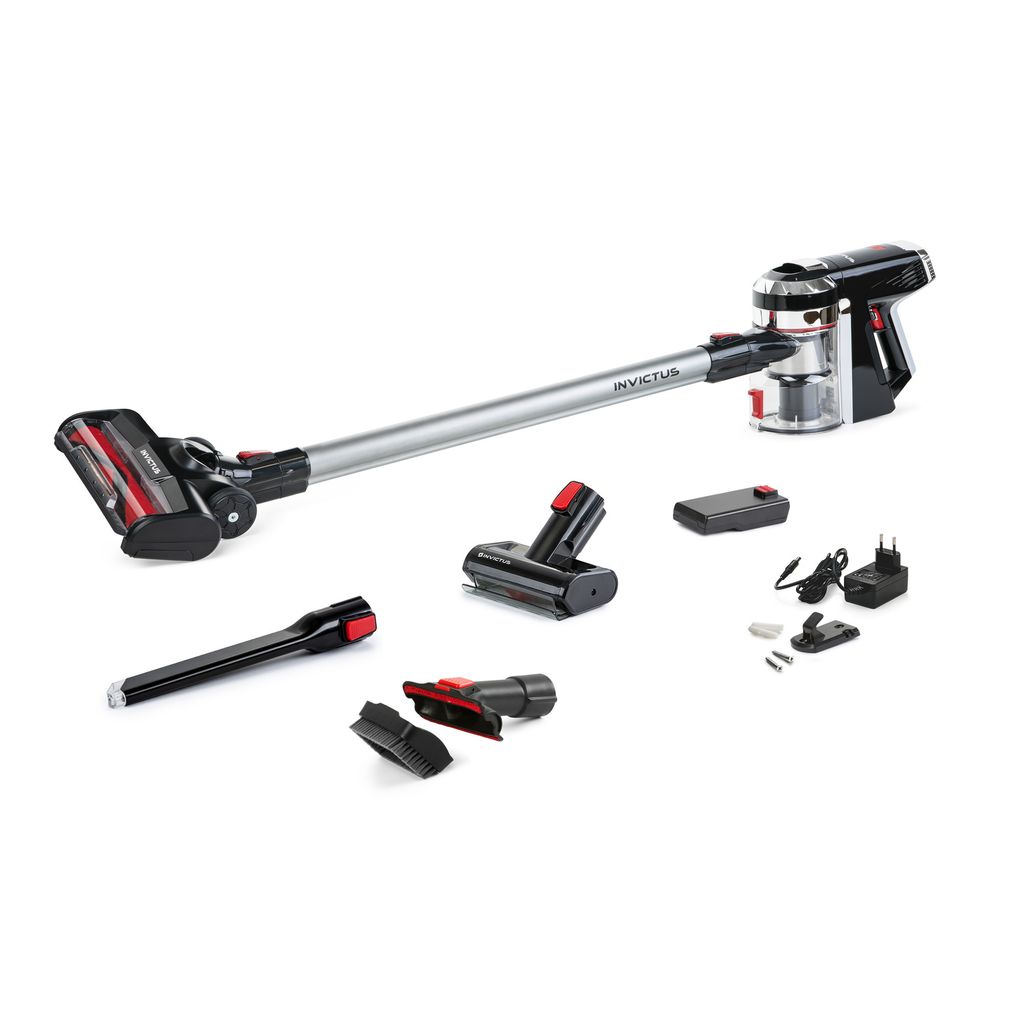 Genius Invictus X9 Set 14-teilig Akku-Staubsauger - Akkusauger mit Mini-Elektrobürste, Hochleistungs-BLDC Motor, Ladestation | freistehend HEPA 25,2V