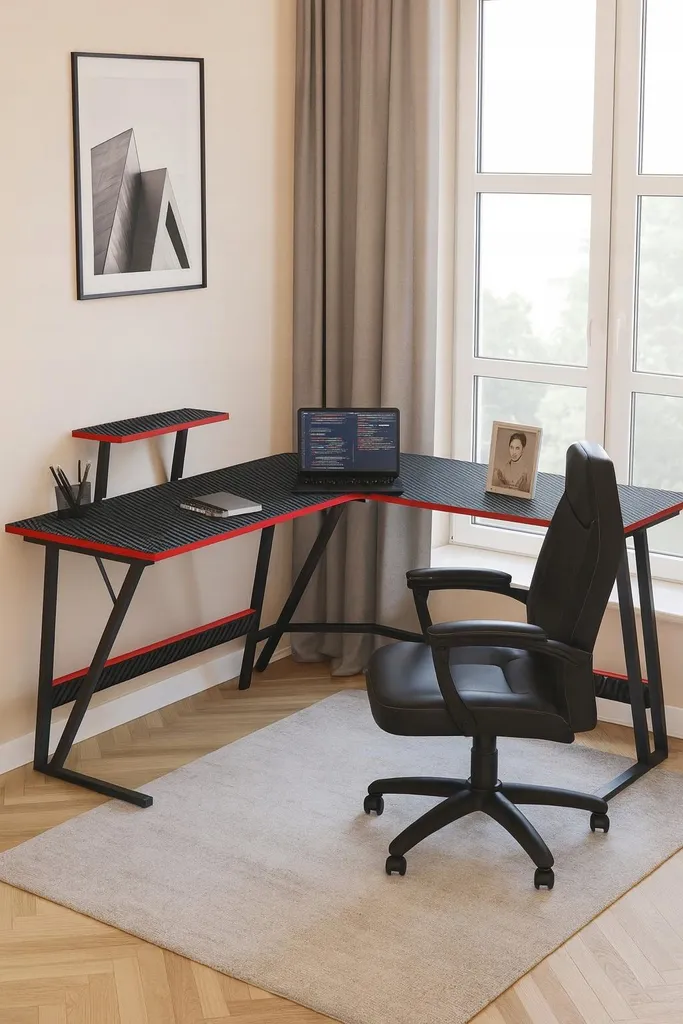 Bureau Gaming Rouge Trapézoïdal - Structure Renforcée 130x50x75 cm - 4