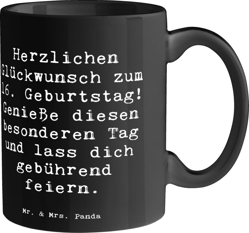 Mr. & Mrs. Panda Tasse Spruch 16. Geburtstag - Schwarz - Geschenk, Bedruckte, Freude, individuell, Kaffeebecher, Erwachsenwerden, personalisierte G...