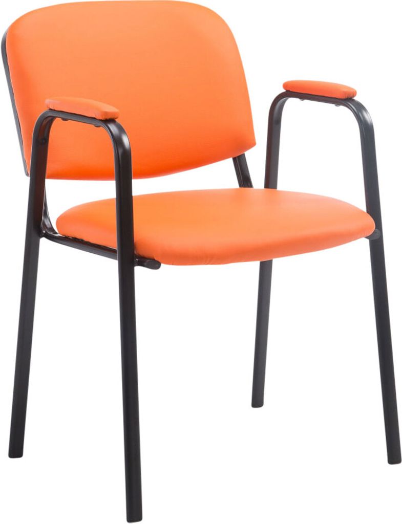 TPFLiving Besucherstuhl Konferenzstuhl Keen PRO Kunstleder mit Armlehne - Gestell Schwarz / Bezug Orange