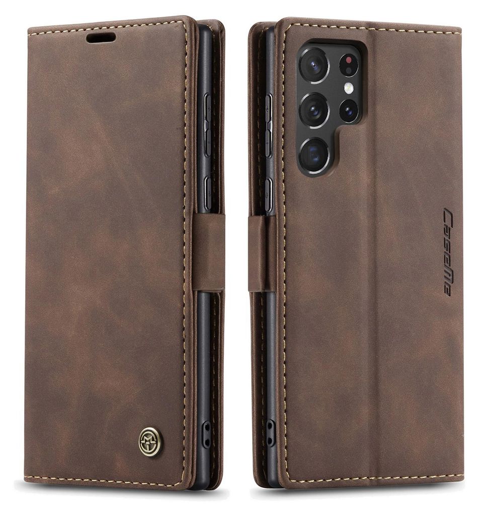 Galaxy S22 Ultra 5G Hülle, Retro Kunstledertasche mit Standfunktion Schutzhülle für Samsung Galaxy S22 Ultra 5G Kaffee