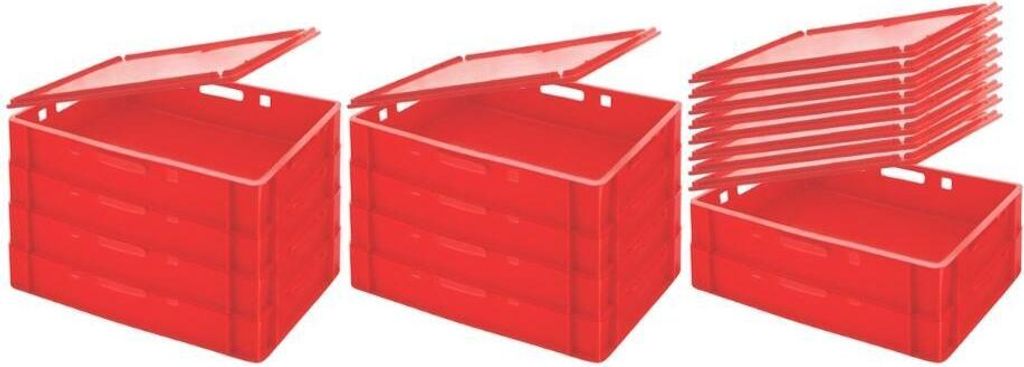 SparSet 10x Eurobehälter Fleischerkasten E1 mit Auflagendeckel | HxBxT 12,5x40x60cm | 25 Liter | Rot | Fleischerkiste, Fleischkiste, Metzgerkiste,...