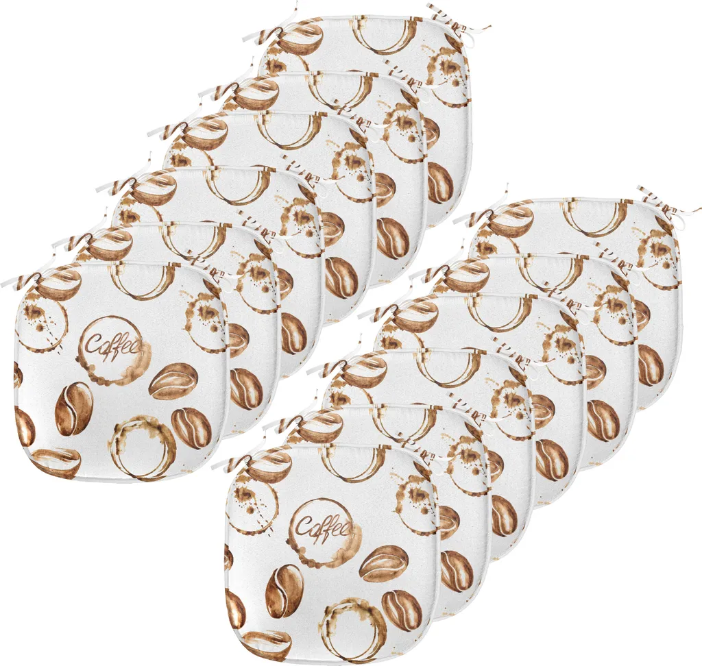 ABAKUHAUS Cuscini per sedie da sala da pranzo, Java Stains Acquerello, Cuscini decorativi impermeabili con cinturini per sedie da cucina, 40 cm x 40 cm - Confezione da 12, Marrone chiaro Bianco