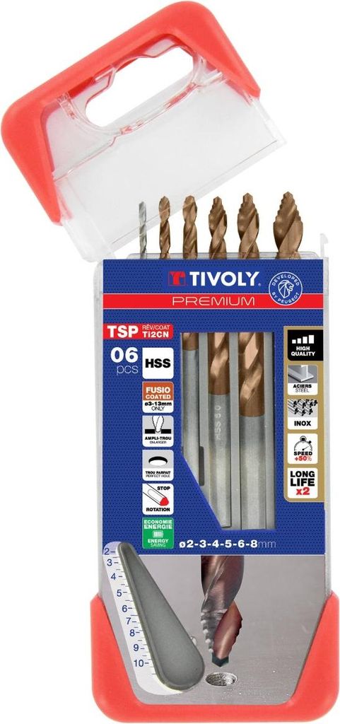 6 Metallbohrer HSS geschliffen geschliffen beschichtet FUSIO schleifen Tivoly Smart Point Ø 1 bis 8mm - TIVOLY - 11457170002
