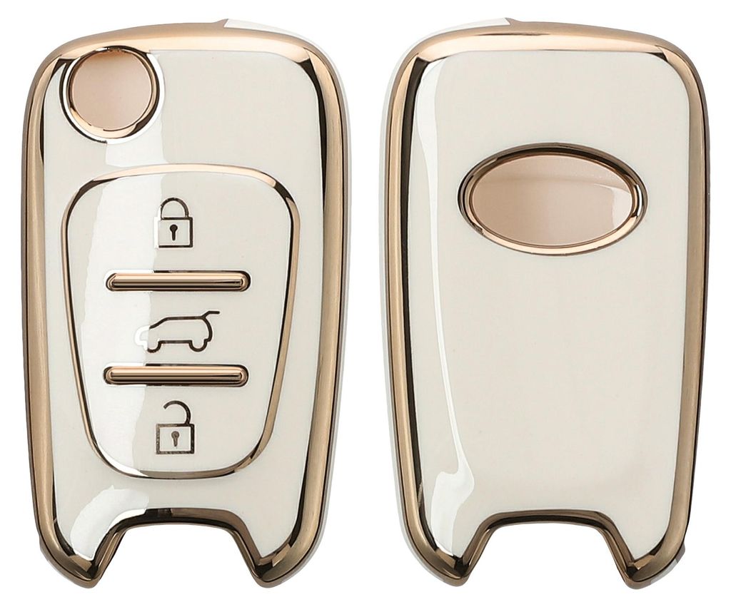 kwmobile Autoschlüssel Hülle kompatibel mit Hyundai 3-Tasten Klapp Autoschlüssel - Schlüsselhülle Silikon Cover - Weiß Gold