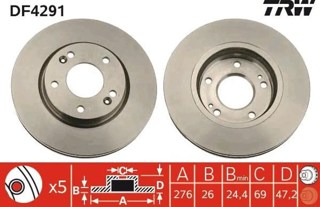 Disque de frein avant ventilé pour Hyundai Santa Fe et Galloper TRW