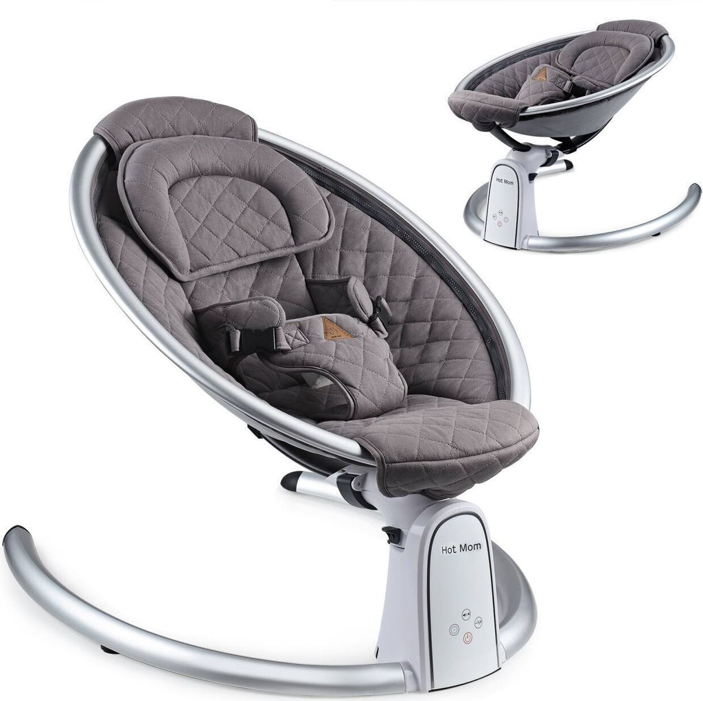 Hot Mom Babywippe elektrische Babyschaukel mit 5 Stufen schaukelfunktion, Baumwolle Babywiege mit Musik durch Bluetooth, 2022 Style (Dunkelgrau)